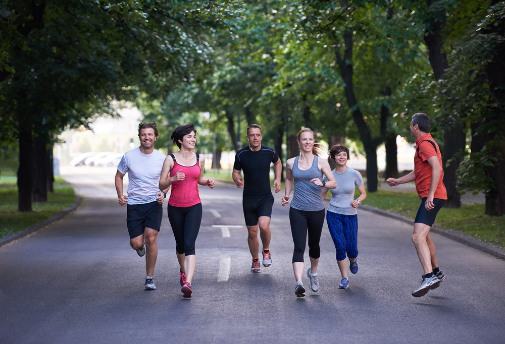 people group jogging, runners team on morning  training